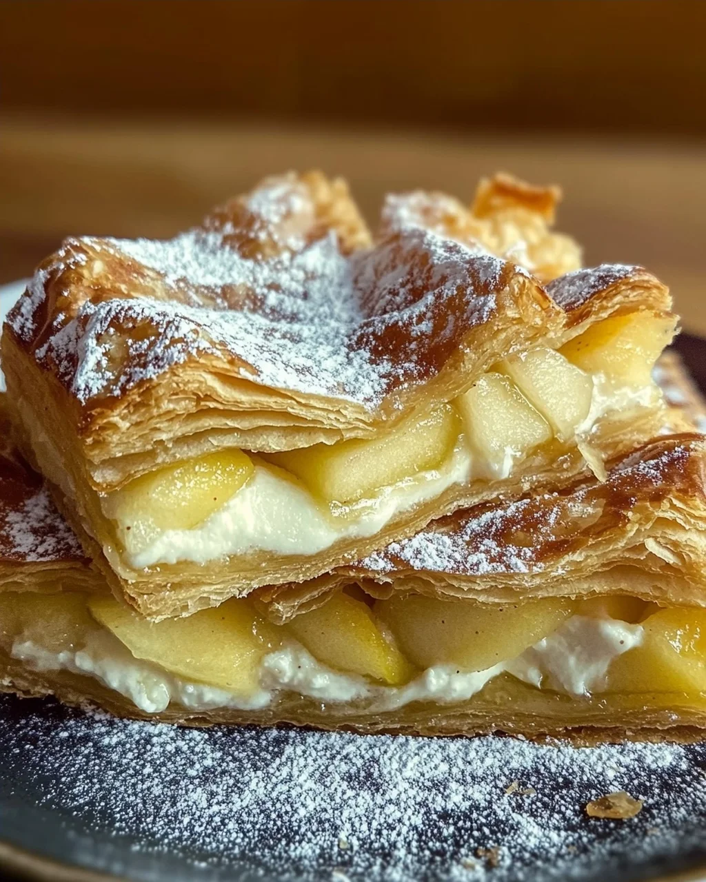 Blätterteigkuchen mit Puddingcreme und Apfel