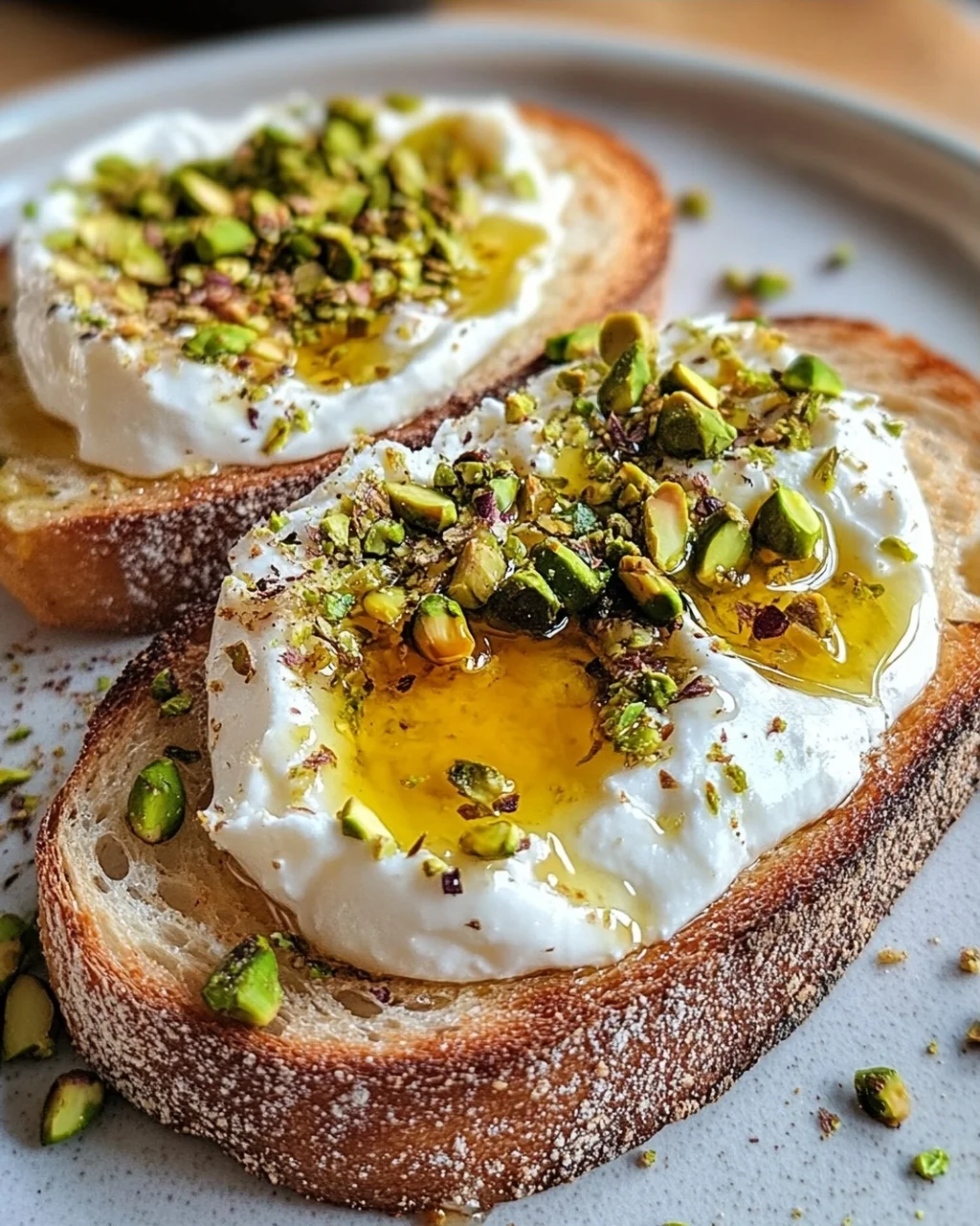 Burrata-Toast mit Pistazien und heißem Honig