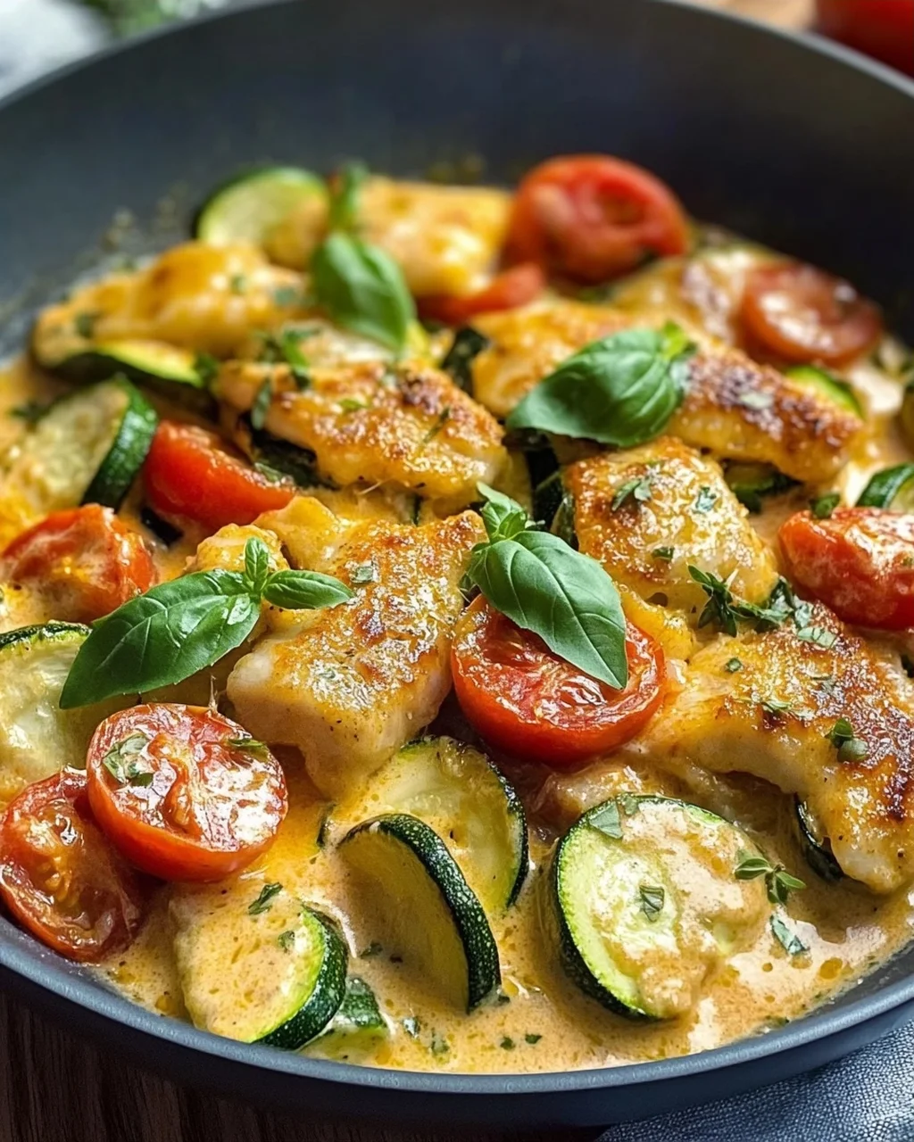Cremige Maultaschenpfanne mit Zucchini und Tomaten genießen