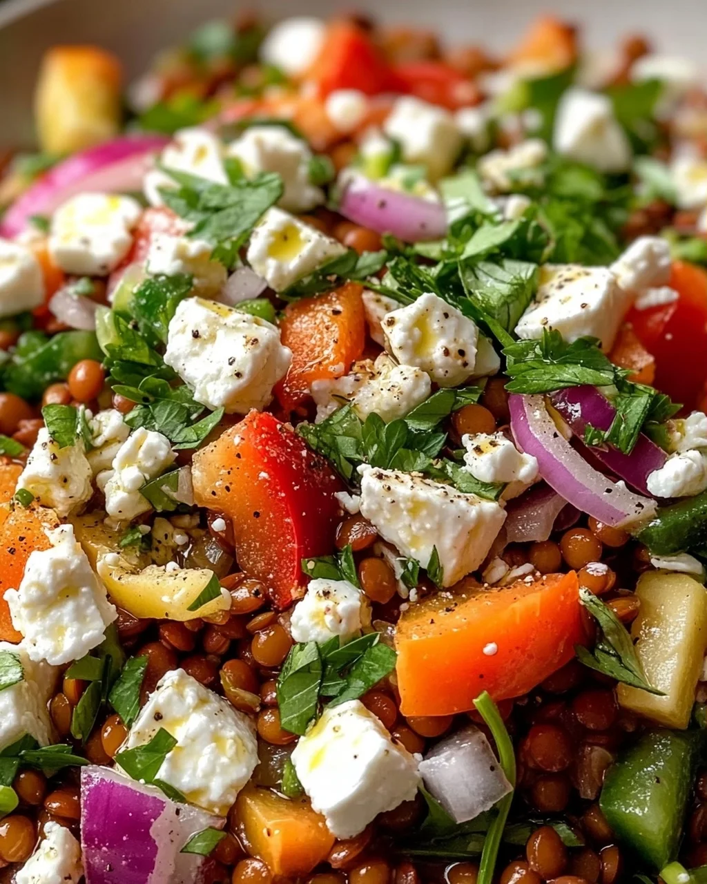 Cremiger Orientalischer Linsensalat Feta
