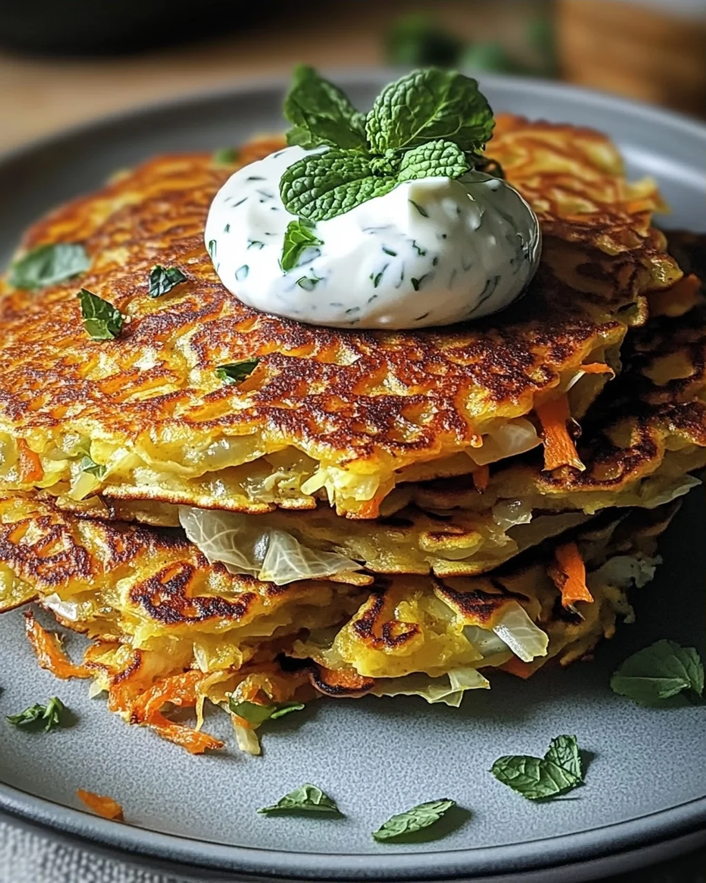 Curry-Spitzkohl-Pfannkuchen mit Minzjoghurt