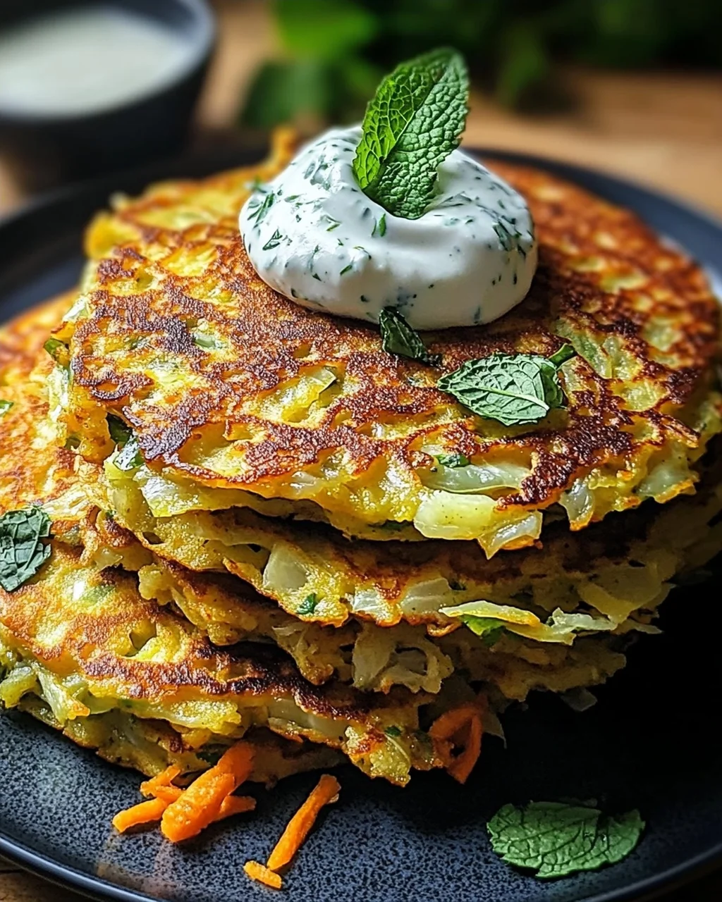 Curry-Spitzkohl-Pfannkuchen mit Minzjoghurt