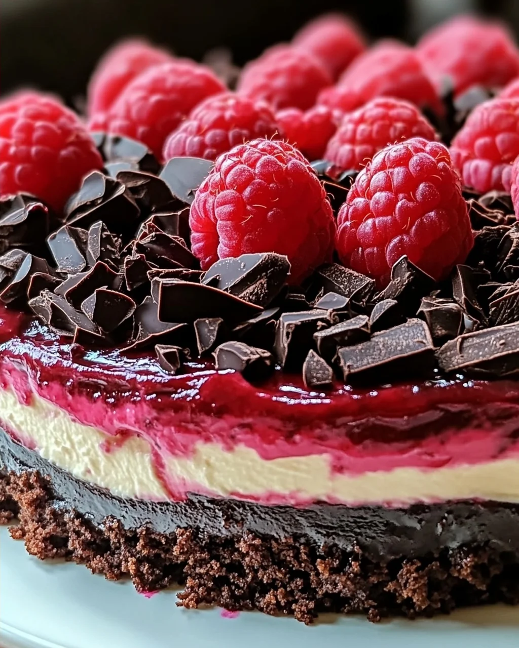 Dunkle Schokoladen-Himbeer-Käsekuchen einfach genießen