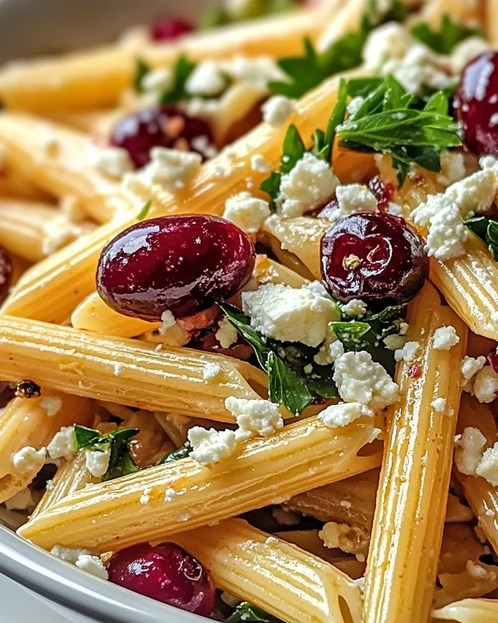Feta-Cranberry-Penne-Salat mit Orangen-Vinaigrette Rezept