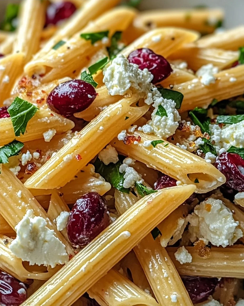 Feta-Cranberry-Penne-Salat mit Orangen-Vinaigrette Rezept