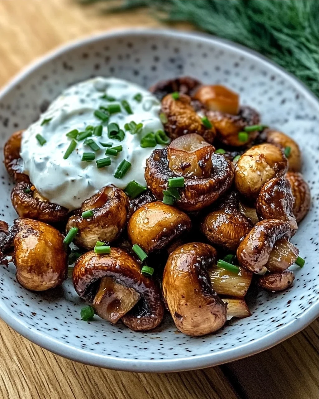 Gebratene Champignons mit Knoblauchdip (Rezept wie vom Weihnachtsmarkt)