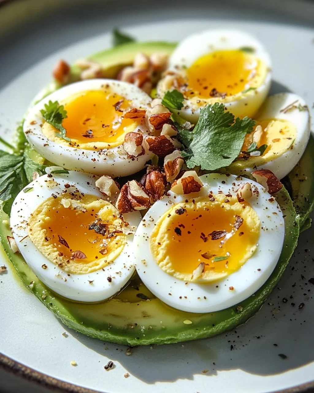 Hartgekochte Eier mit Avocado & Nüssen: Dein Power-Frühstück!