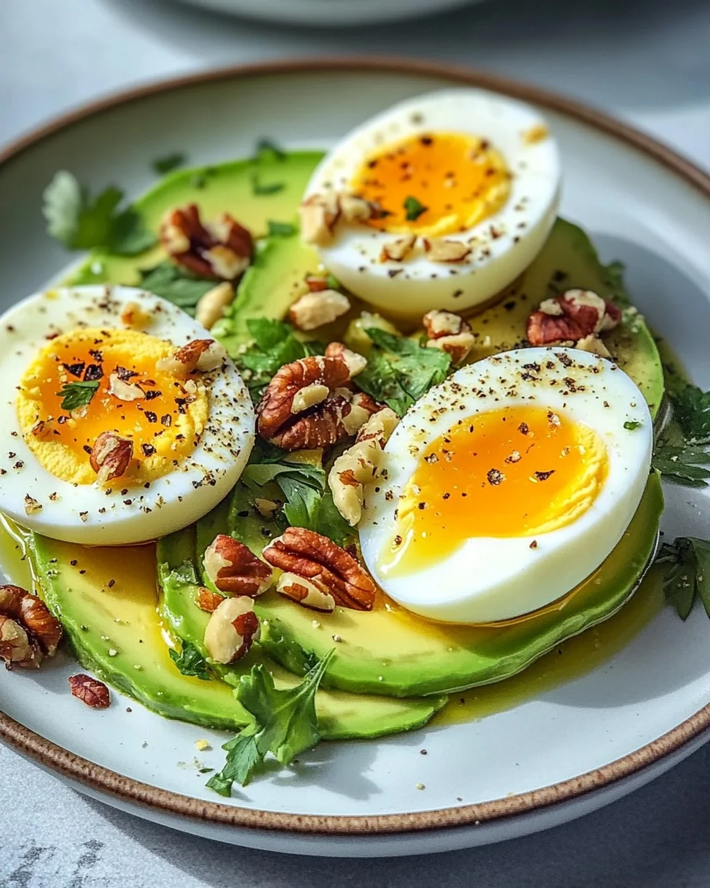 Hartgekochte Eier mit Avocado & Nüssen: Dein Power-Frühstück!