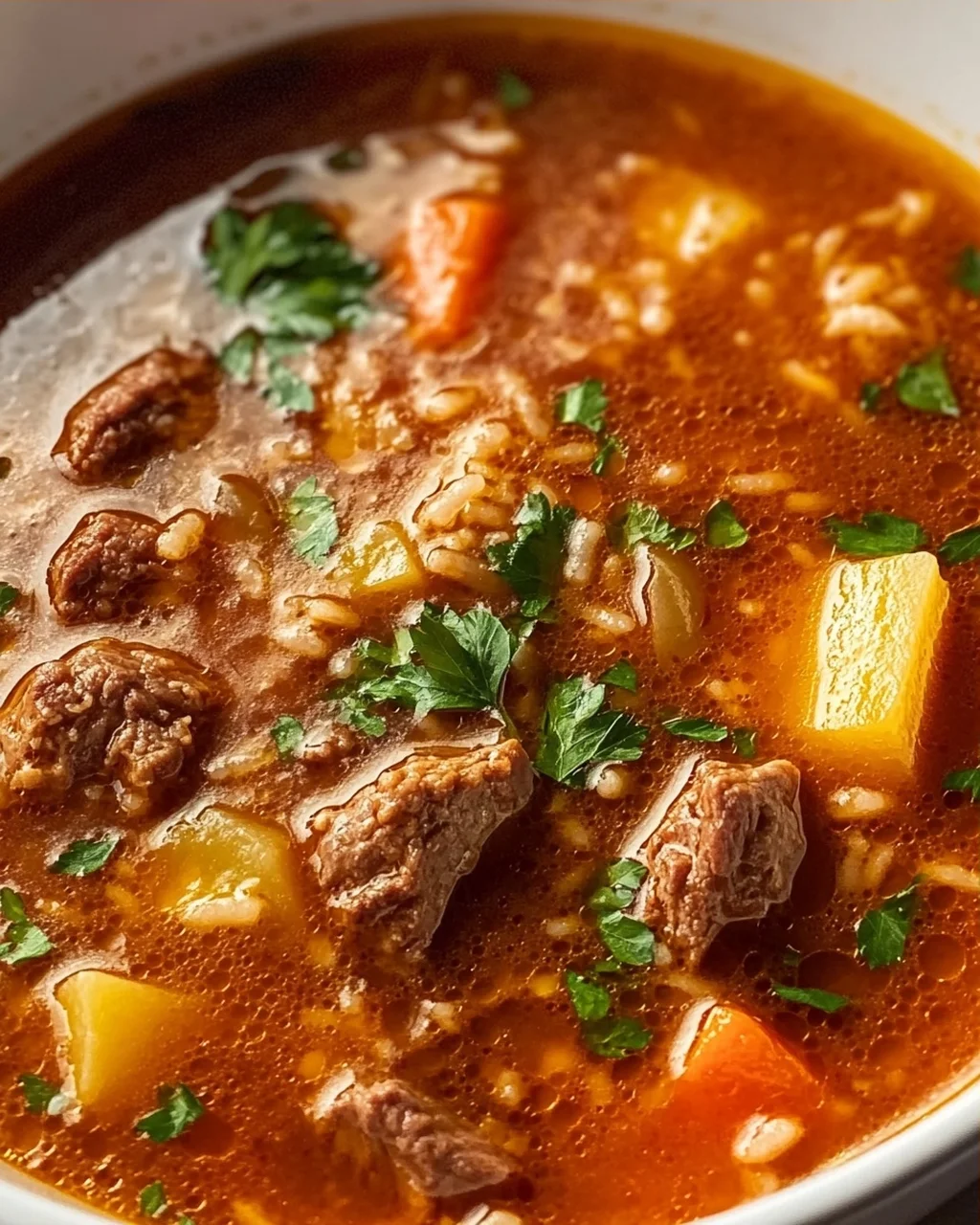 Herzhafte serbische Reisfleischsuppe