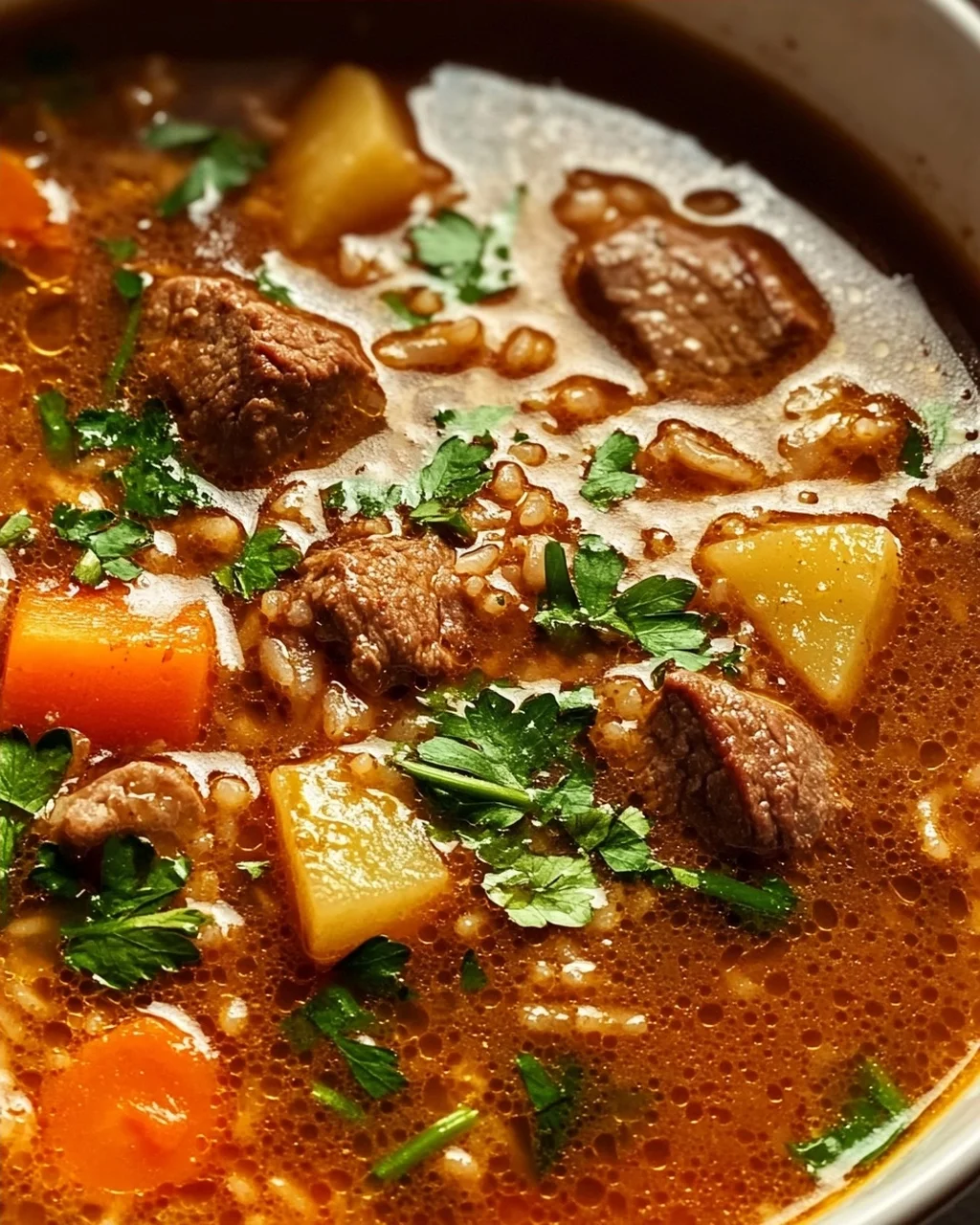 Herzhafte serbische Reisfleischsuppe