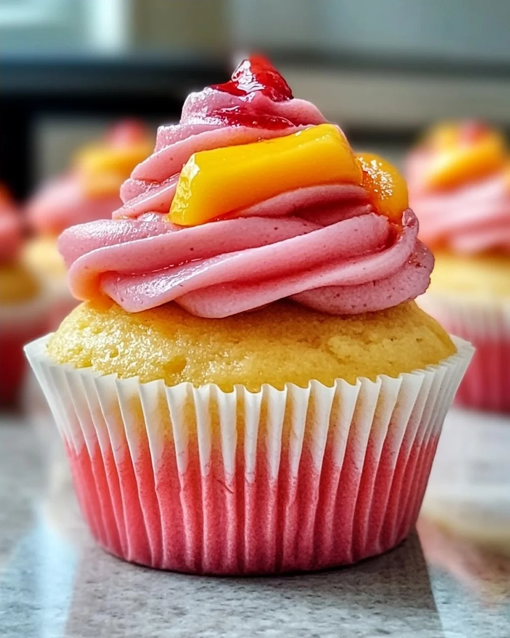Mango Erdbeer Sonnenuntergang Cupcakes für jeden Anlass