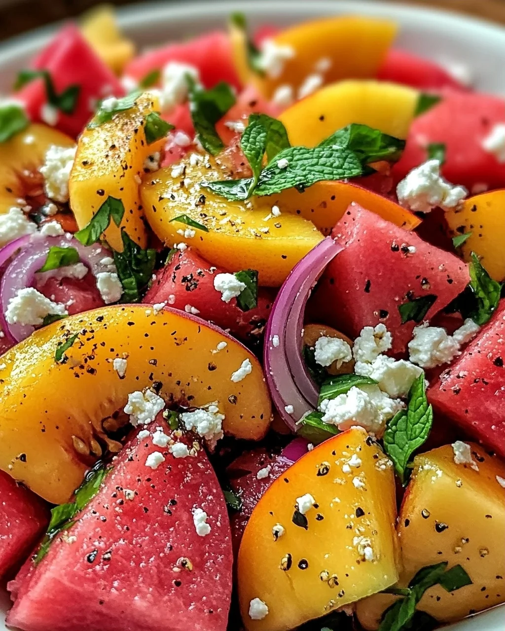 Pfirsich Wassermelonen Salat für heiße Sommertage